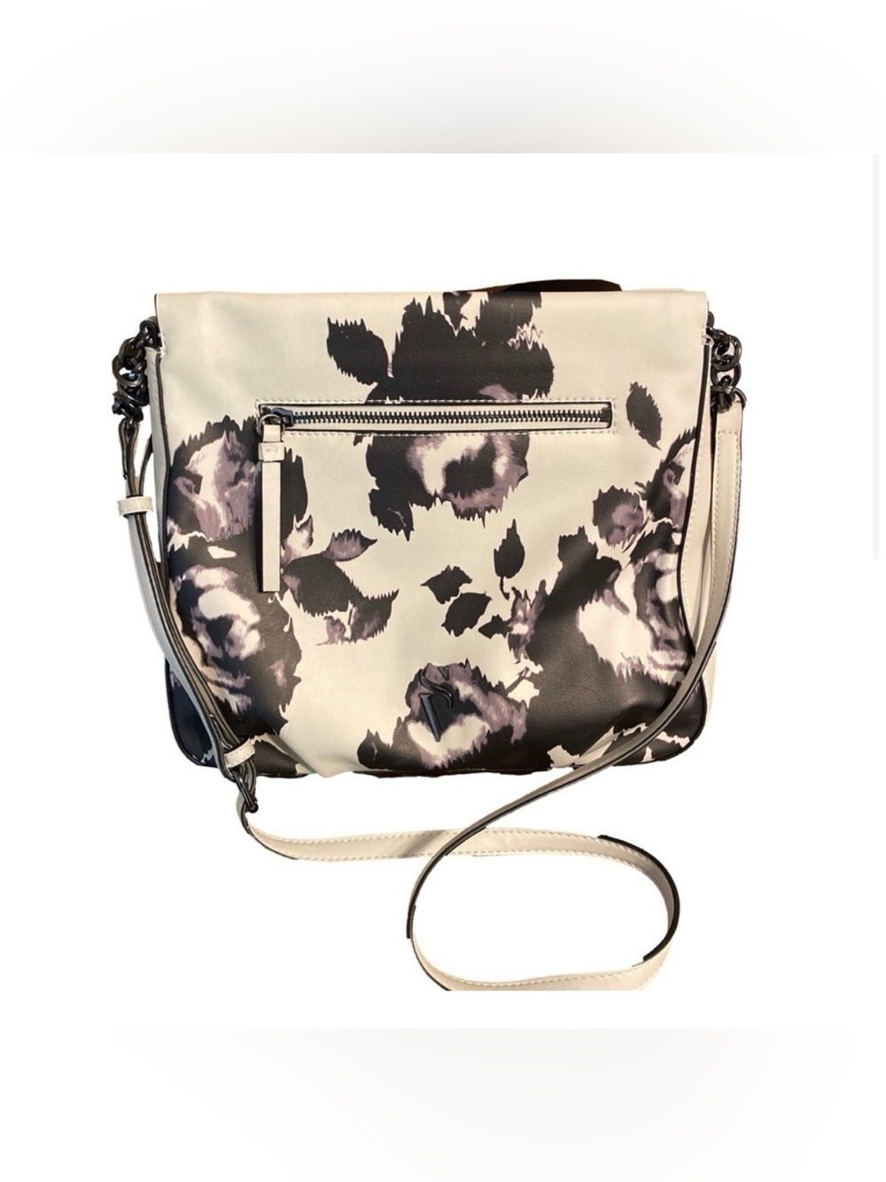 Simply Vera Vera Wang Black White Floral Crossbody Shoulder Bag Gunmetal Chain